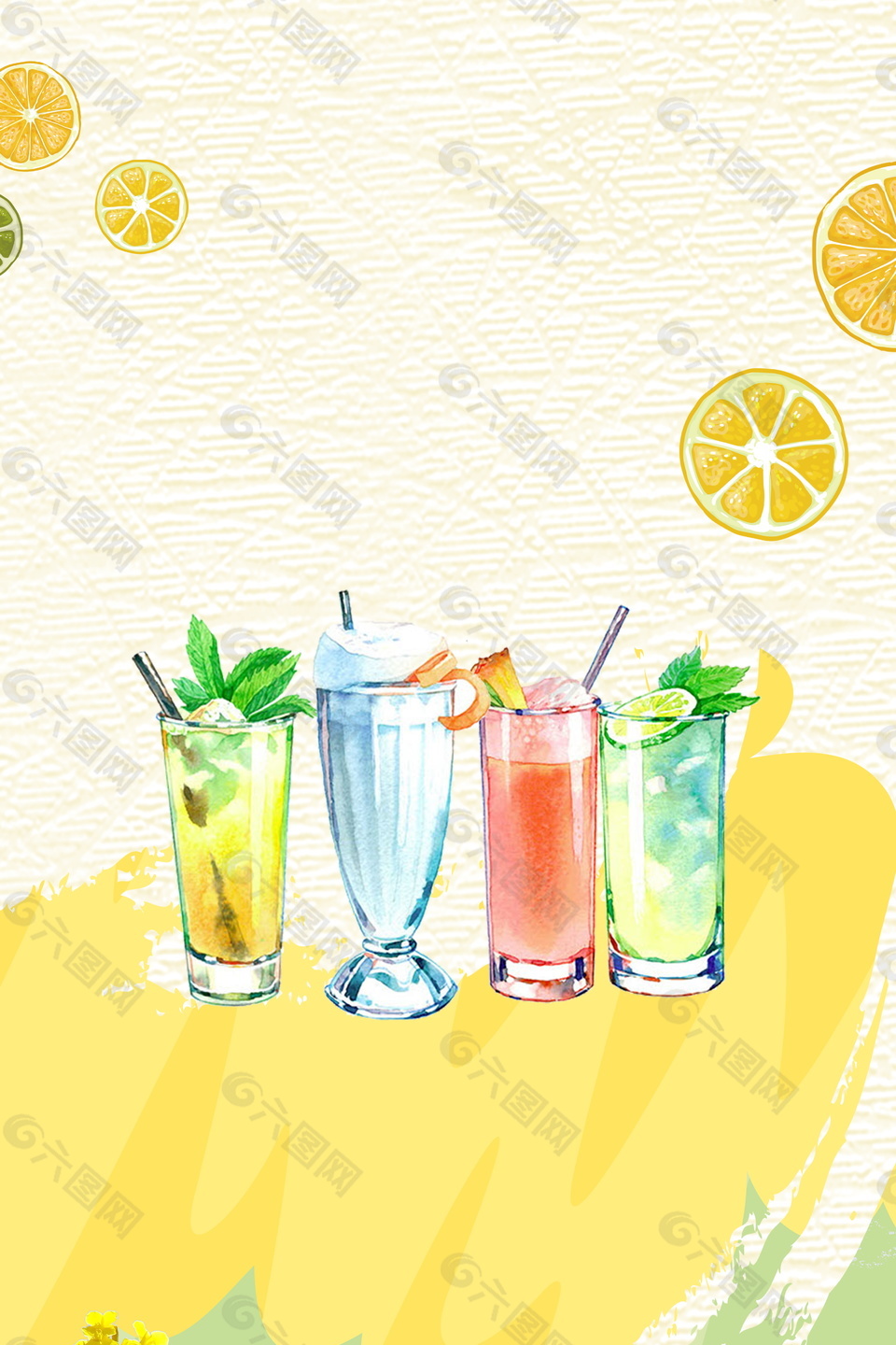 4款夏日果汁饮料海报背景设计