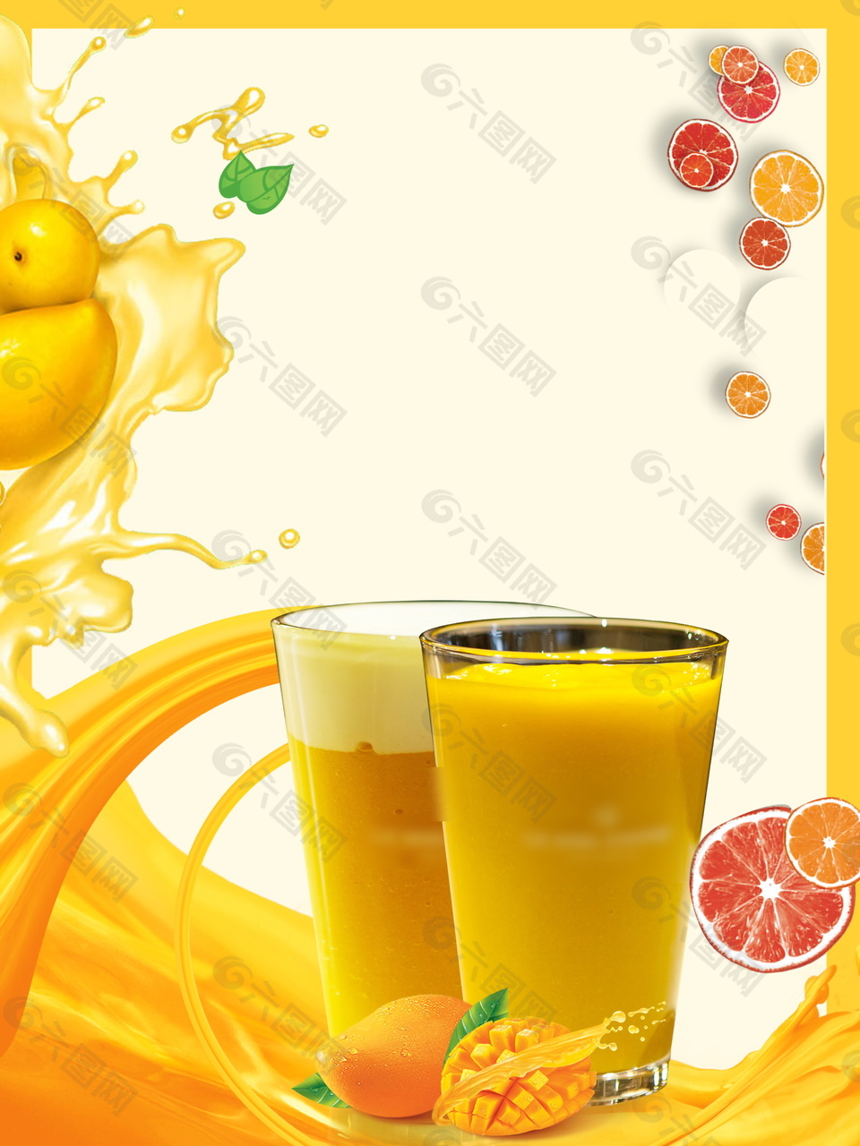 夏日橙汁芒果汁海报背景素材
