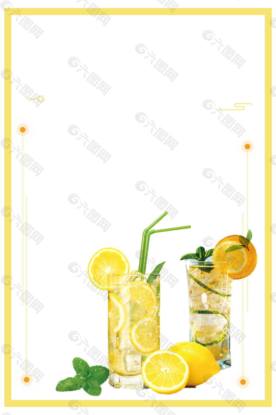 夏日冰爽柠檬茶边框背景素材