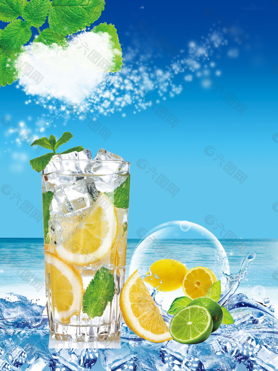 夏日冰爽青桔柠檬茶背景素材