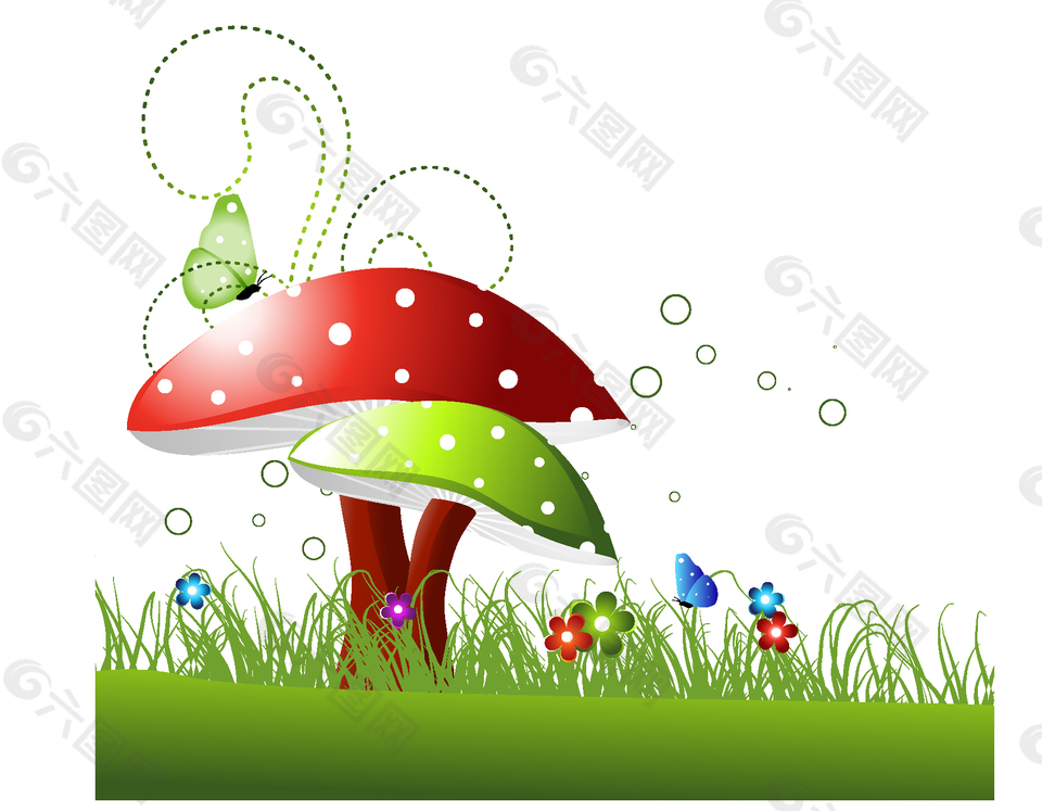 彩色蘑菇与绿色草地