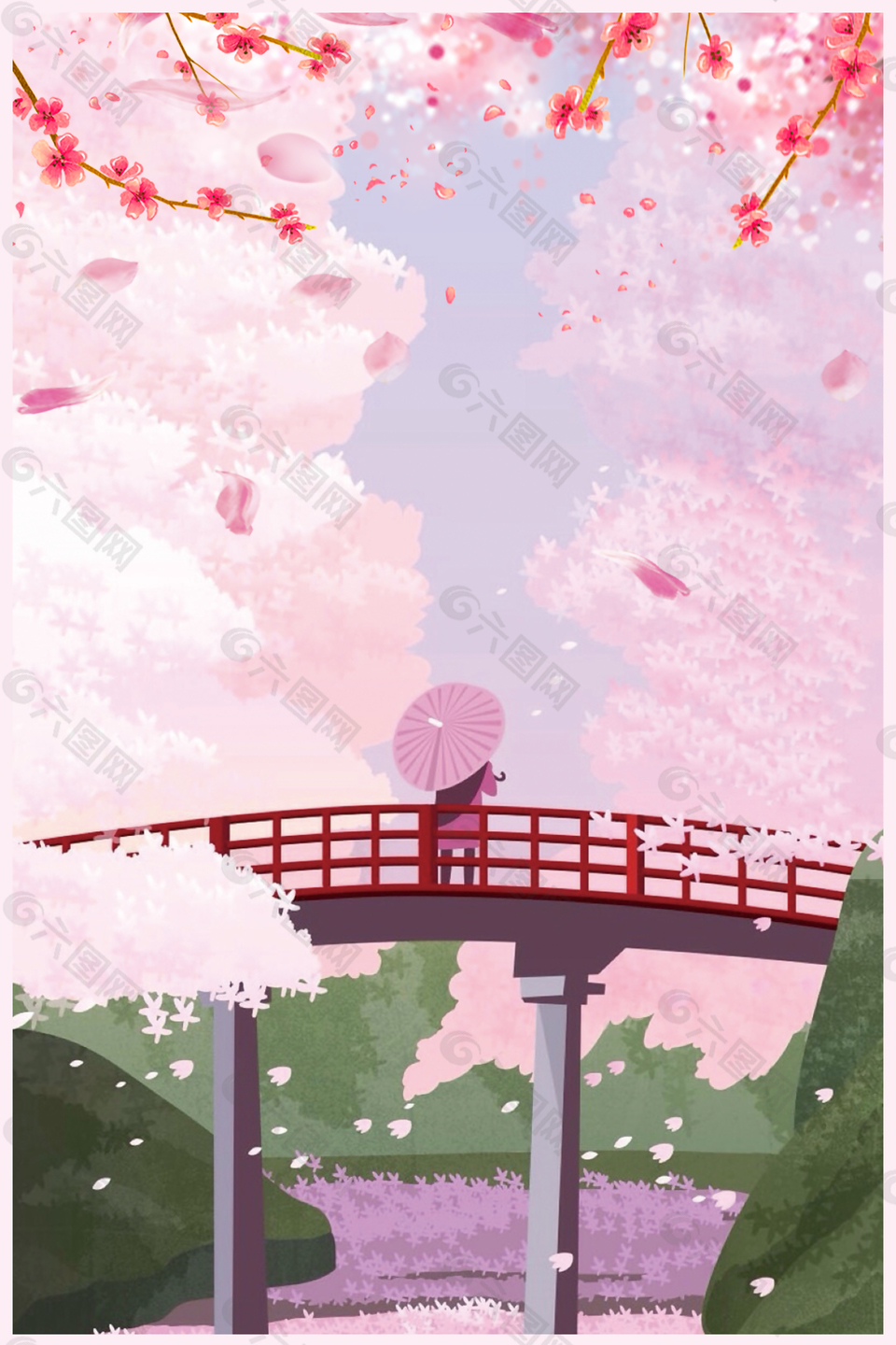 粉色最美浪漫樱花节旅游背景