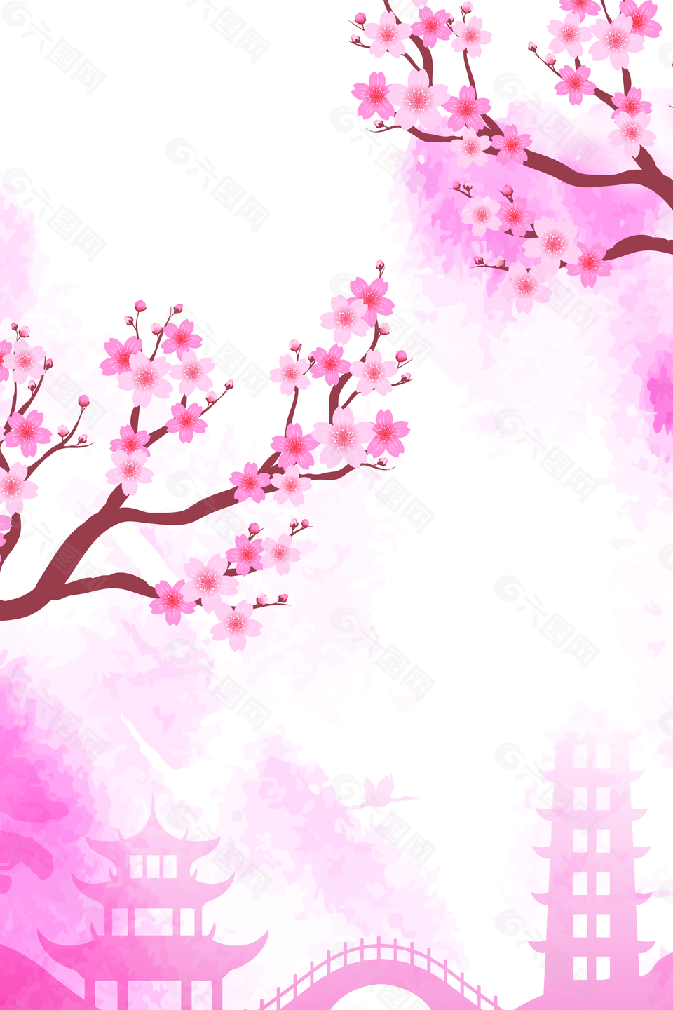 粉色手绘春游樱花节春天花季背景