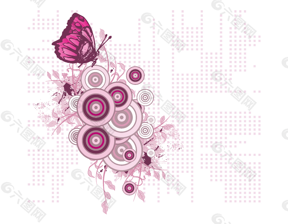 清新紫色花朵圈圈元素