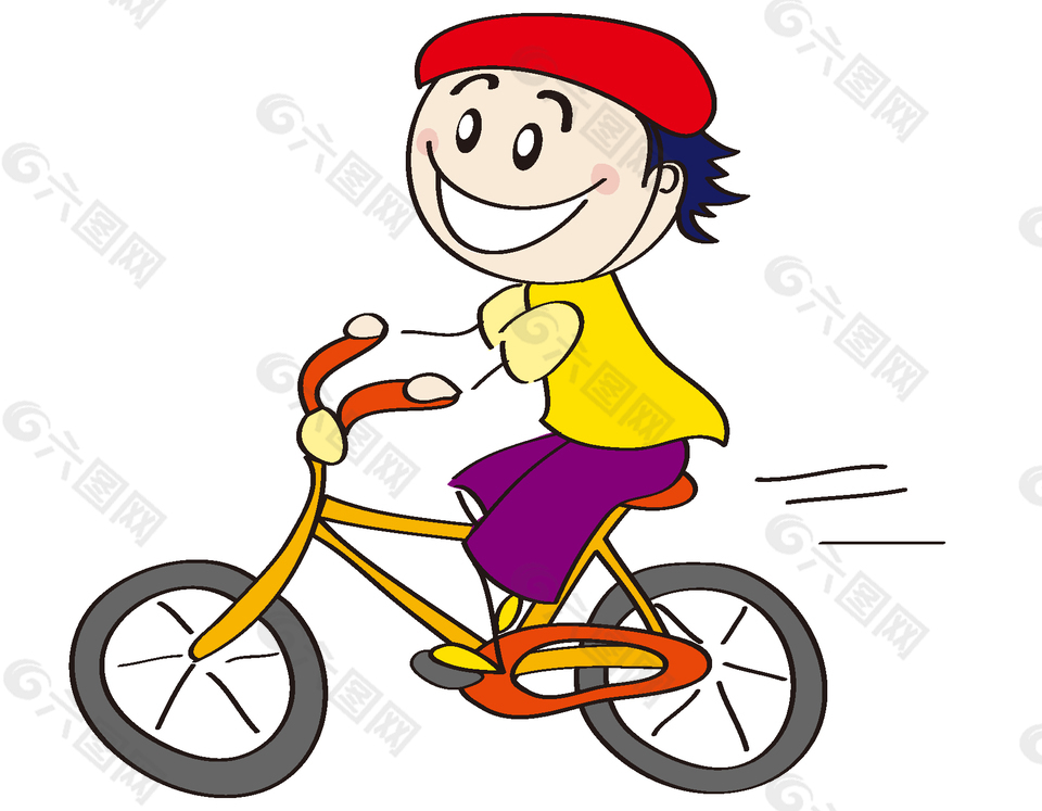 卡通开心骑单车的男孩