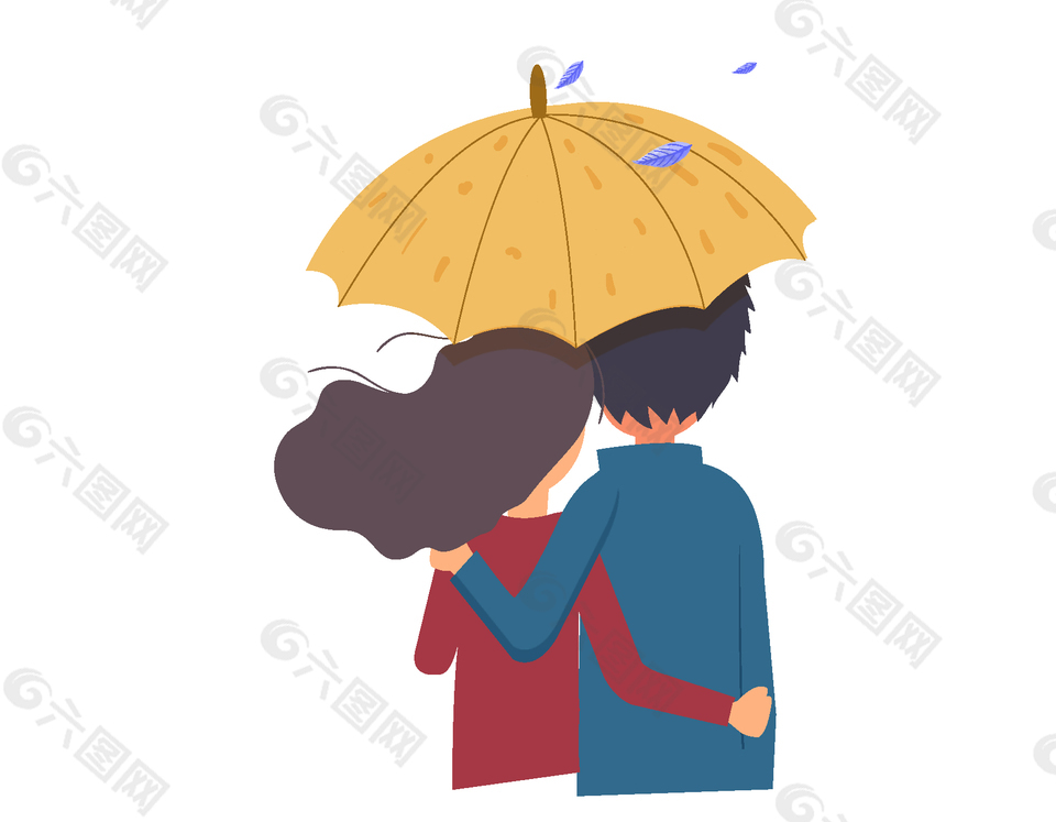 小清新情侣温馨雨伞元素