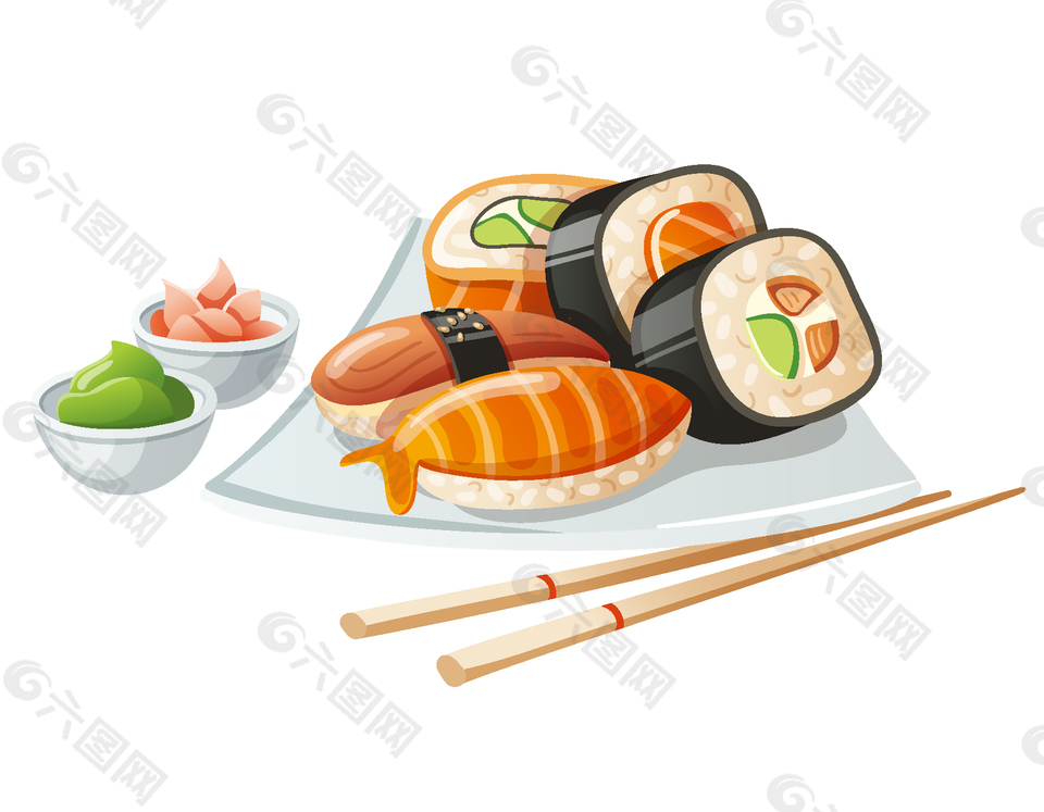 卡通日本生鱼片寿司元素