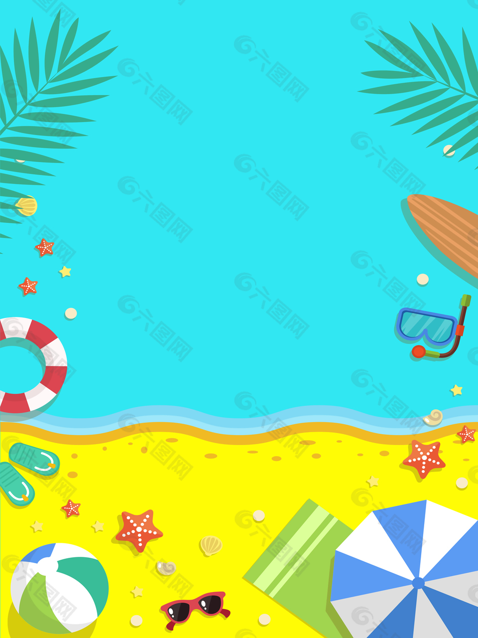 卡通夏日海洋沙滩游泳培训旅游背景