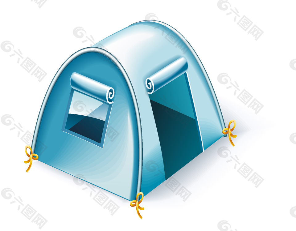 卡通蓝色野营帐篷元素
