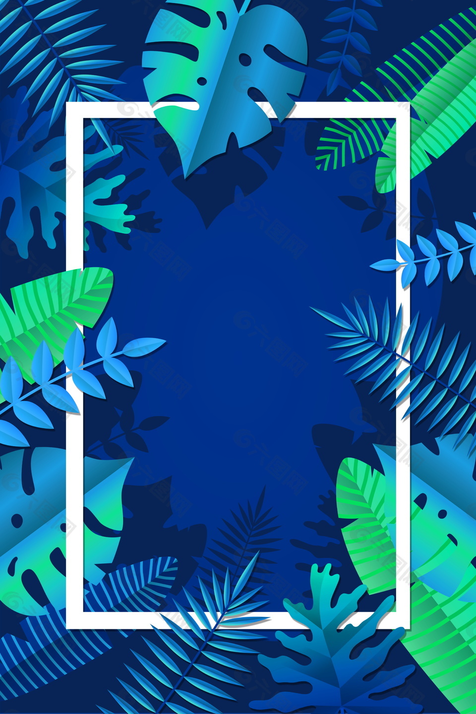 你好7月热带树叶植物边框背景素材
