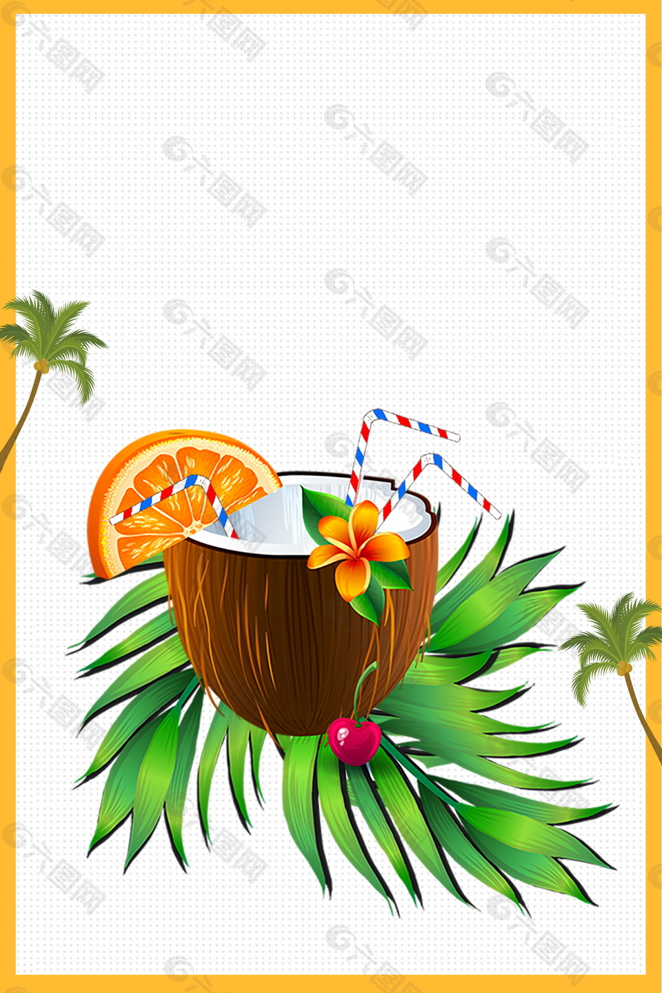 卡通你好七月椰汁椰树边框背景素材