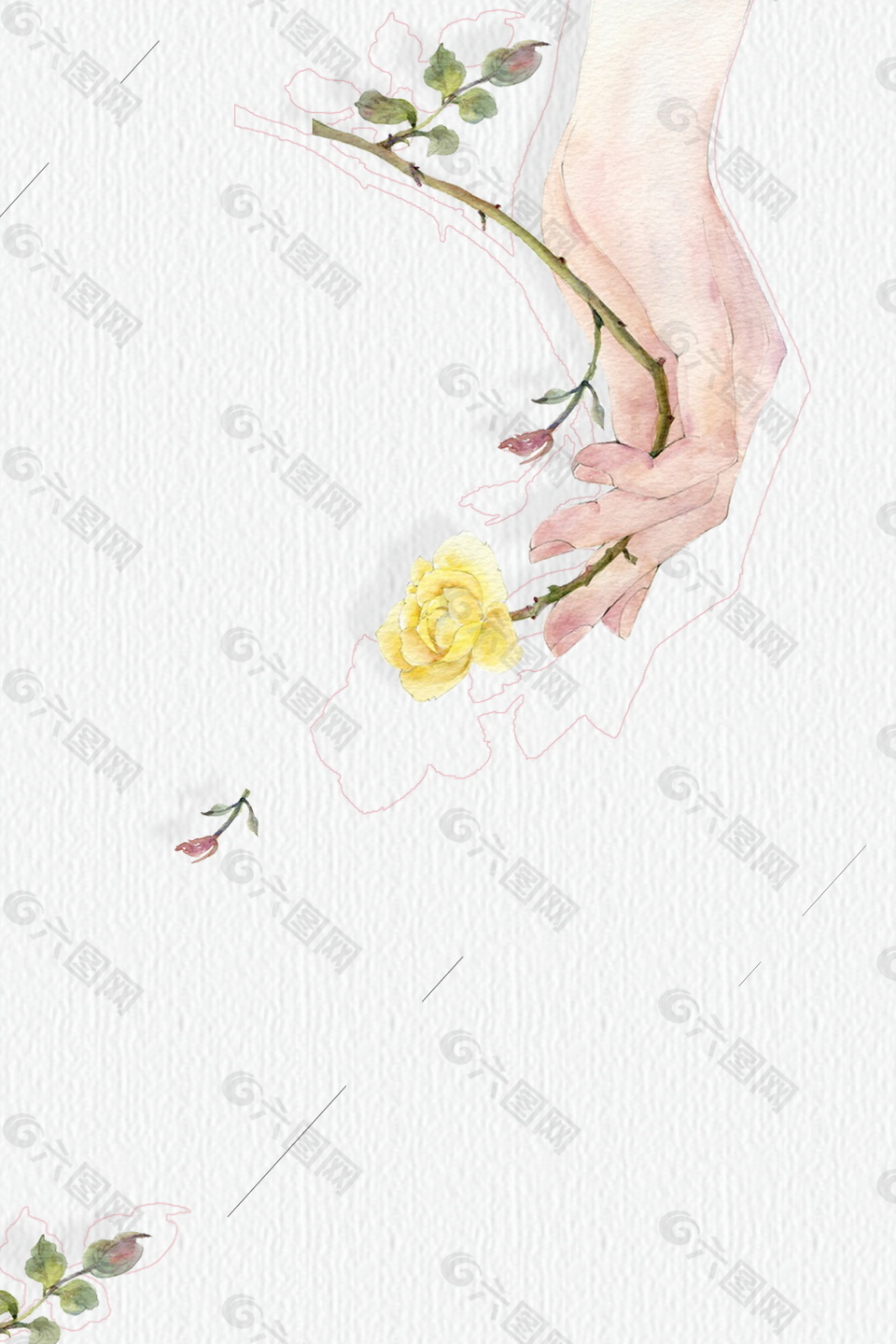 手拿黄玫瑰7月海报背景素材