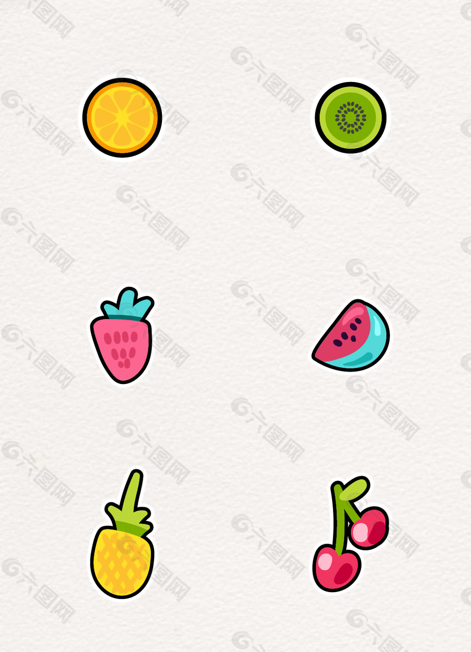 可爱彩绘6款水果素材
