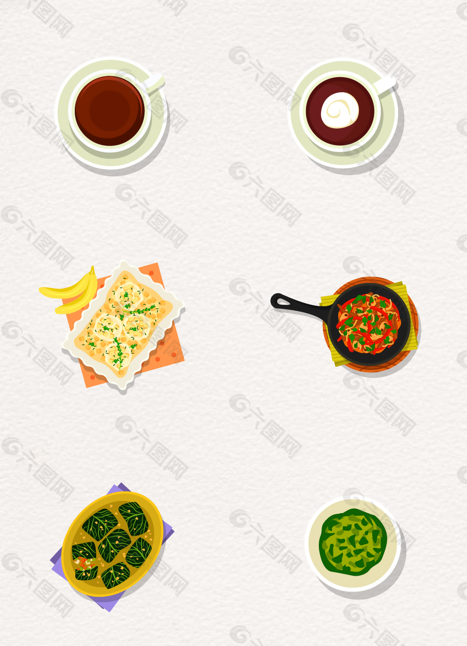 扁平化各种美食宣传图片