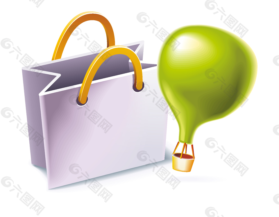 卡通购物袋小热气球元素