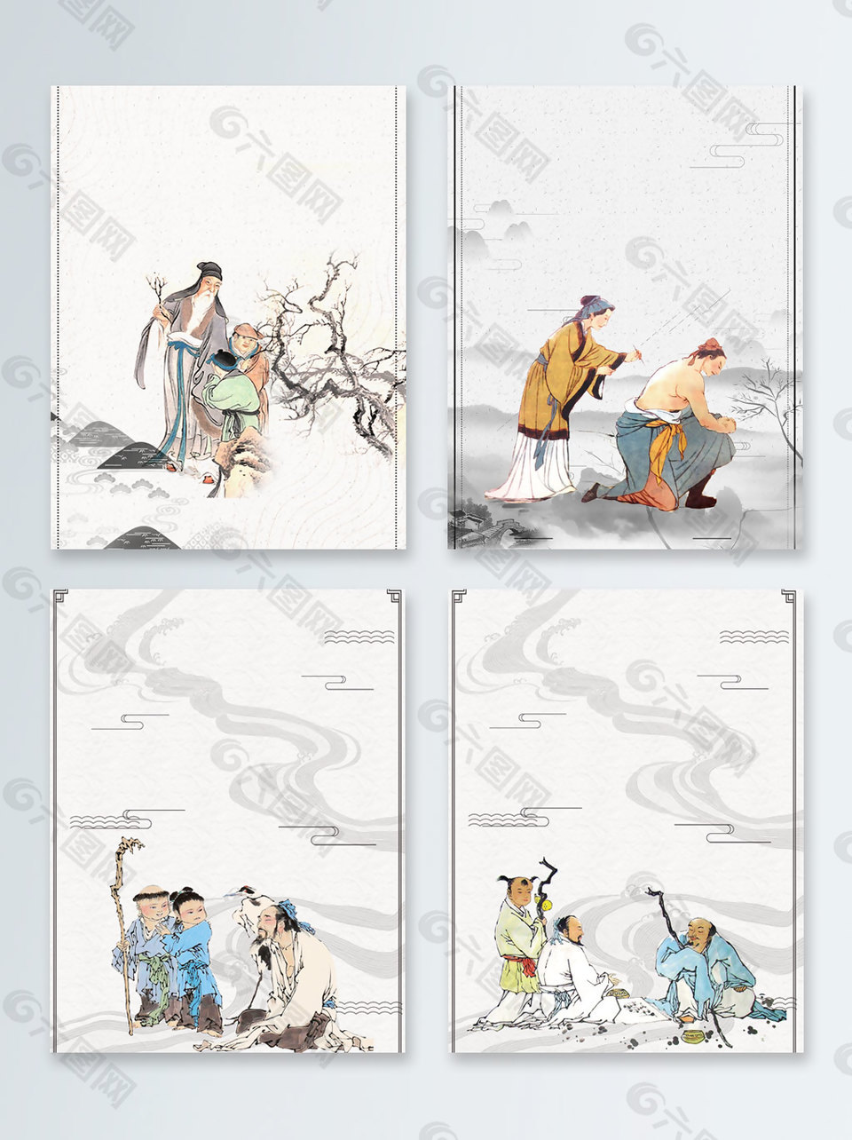 古人边框中国风乐器广告背景图