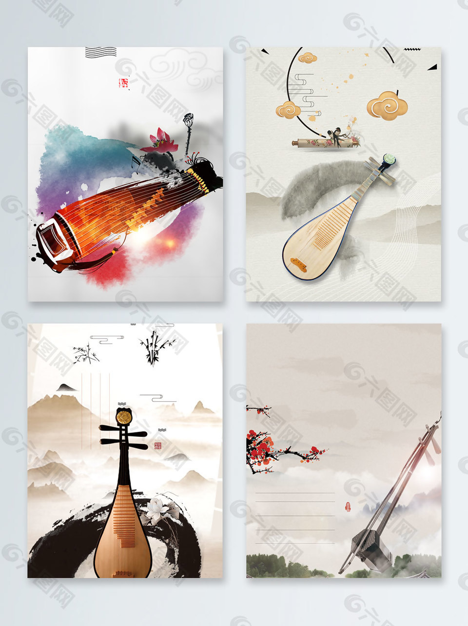 古典乐器中国风乐器广告背景图