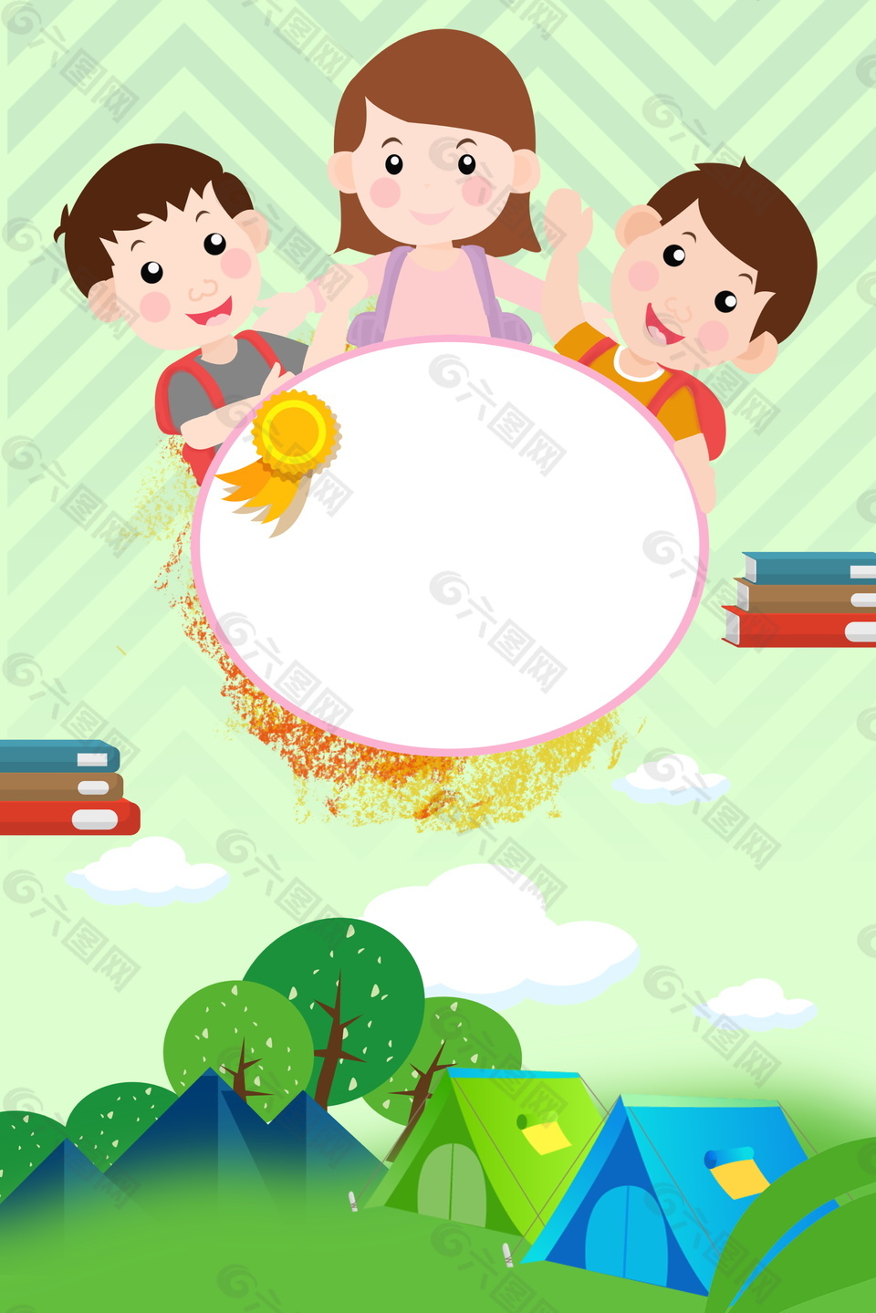 卡通彩绘家人夏令营背景素材背景素材免费下载 图片编号 六图网