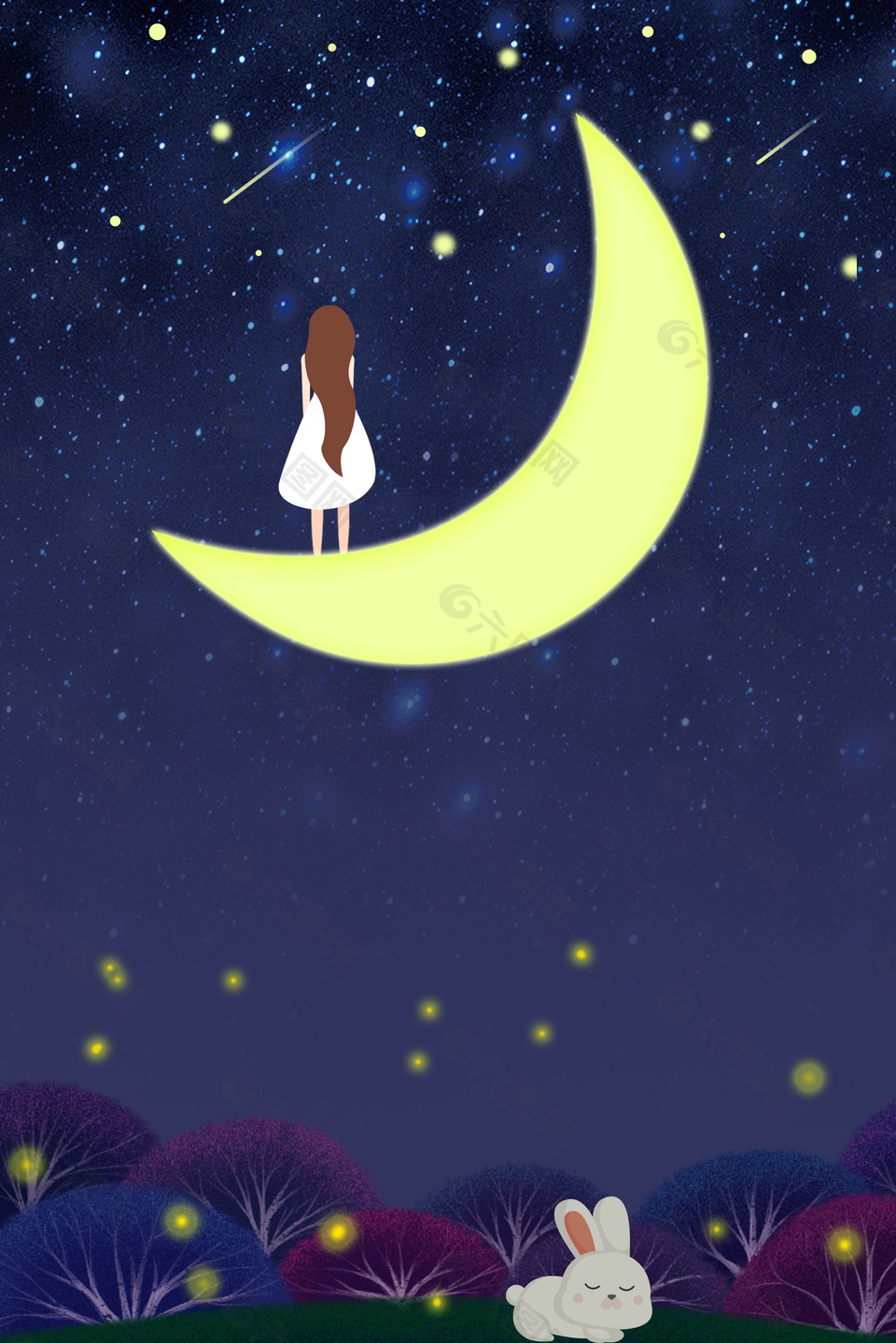 站在月亮上看星空的女孩仲夏之夜背景素材背景素材免费下载 图片编号 六图网