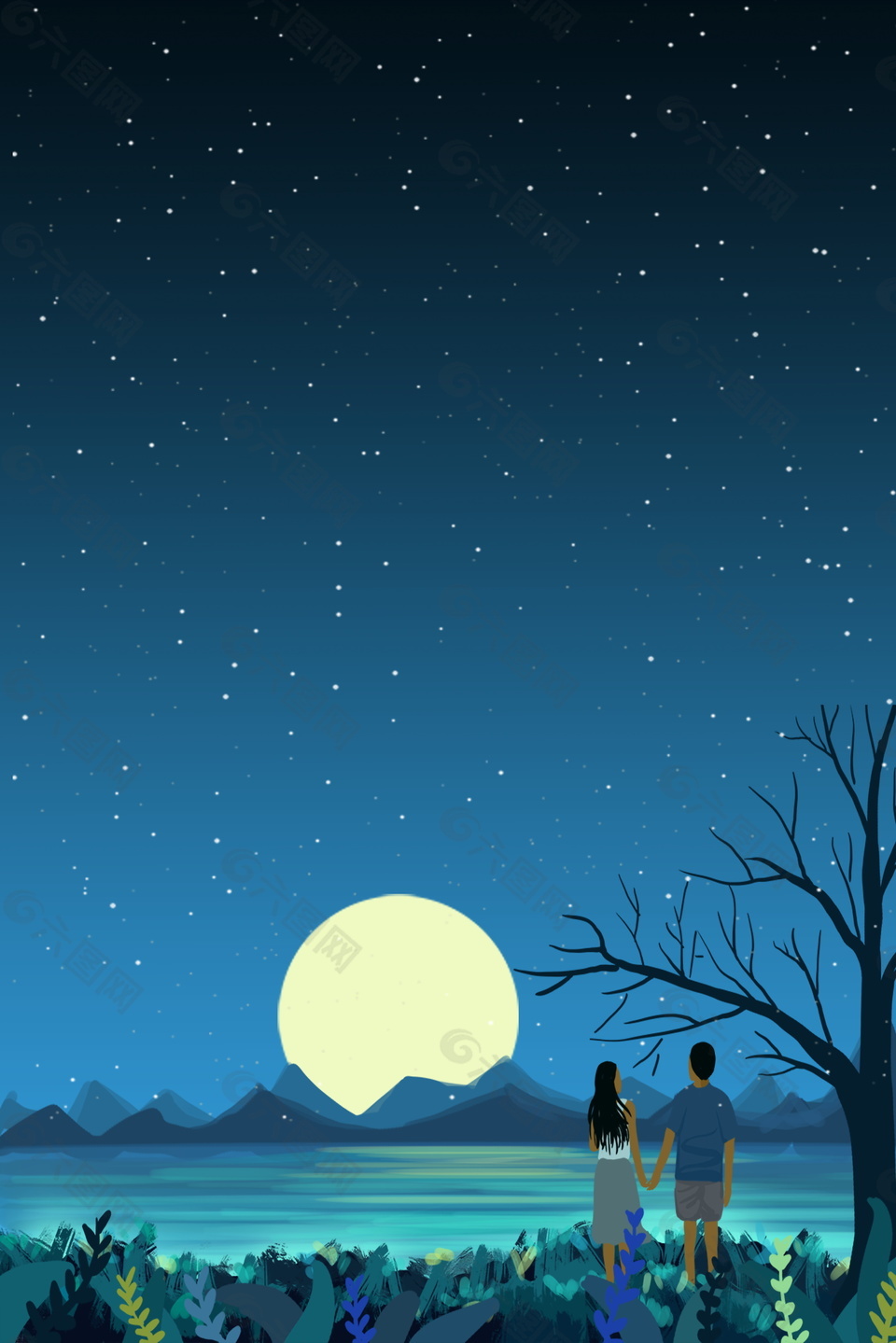 星空下温馨情侣仲夏之夜背景素材背景素材免费下载 图片编号 六图网