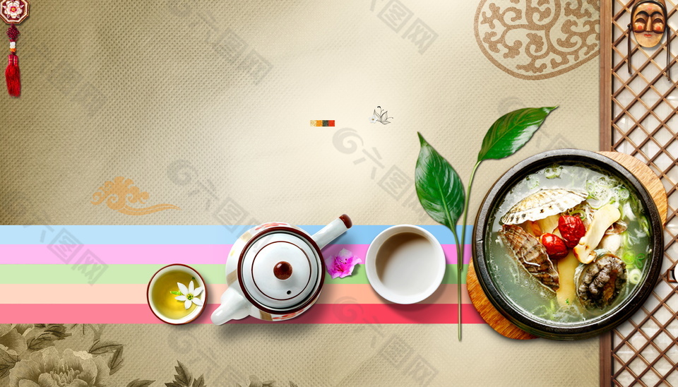 清香韩式美食参鸡汤广告背景