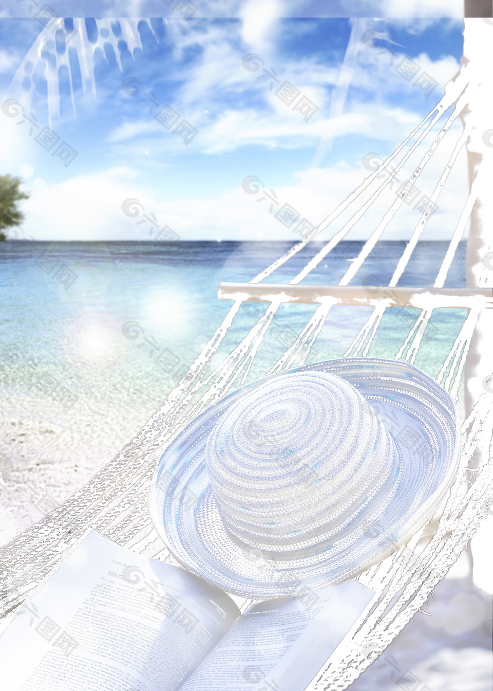 创意夏季海边摇篮帽子海报背景素材