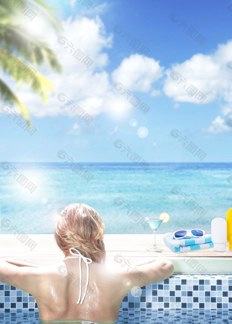 百日海滩旅游海报背景素材
