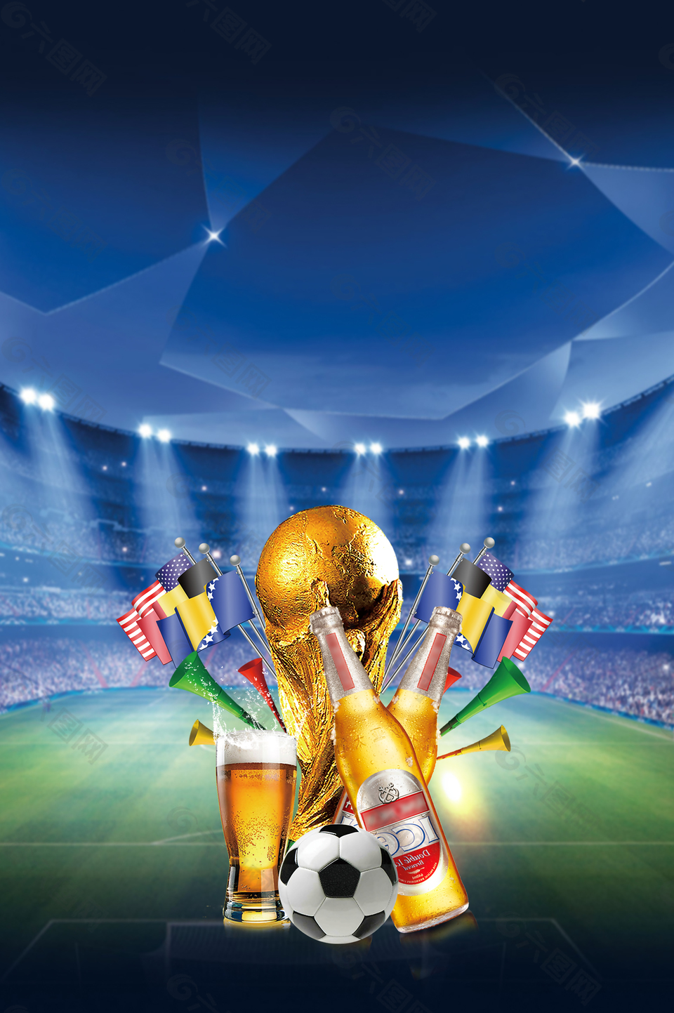 激情世界杯足球赛啤酒海报背景