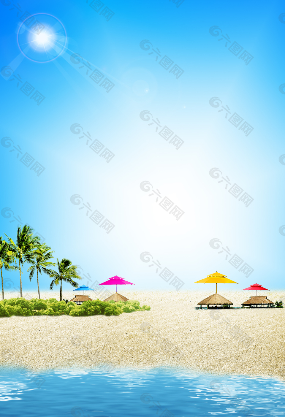 清凉海边夏日太阳度假沙滩背景