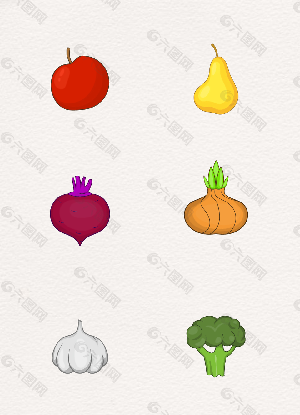 6款彩绘水果和蔬菜元素