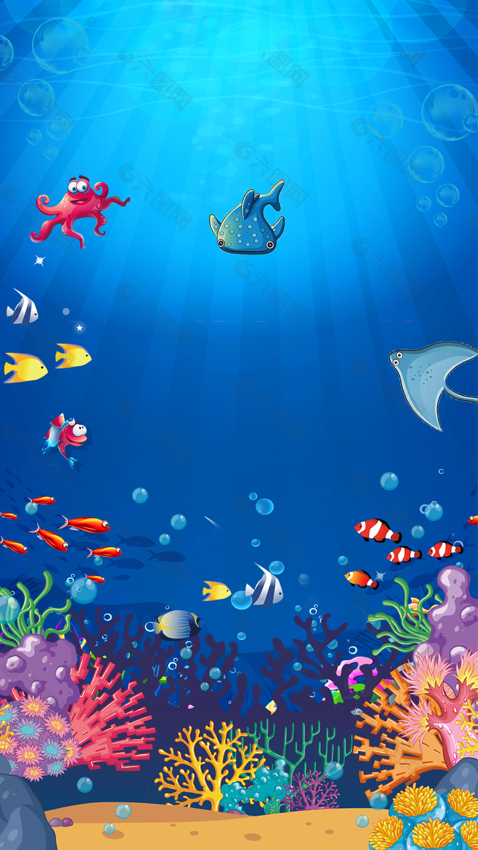 蓝色卡通童话海底世界海洋馆背景