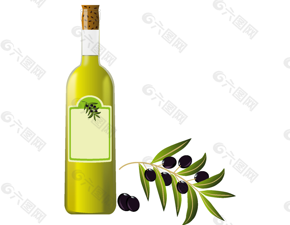 卡通橄榄树枝橄榄油元素