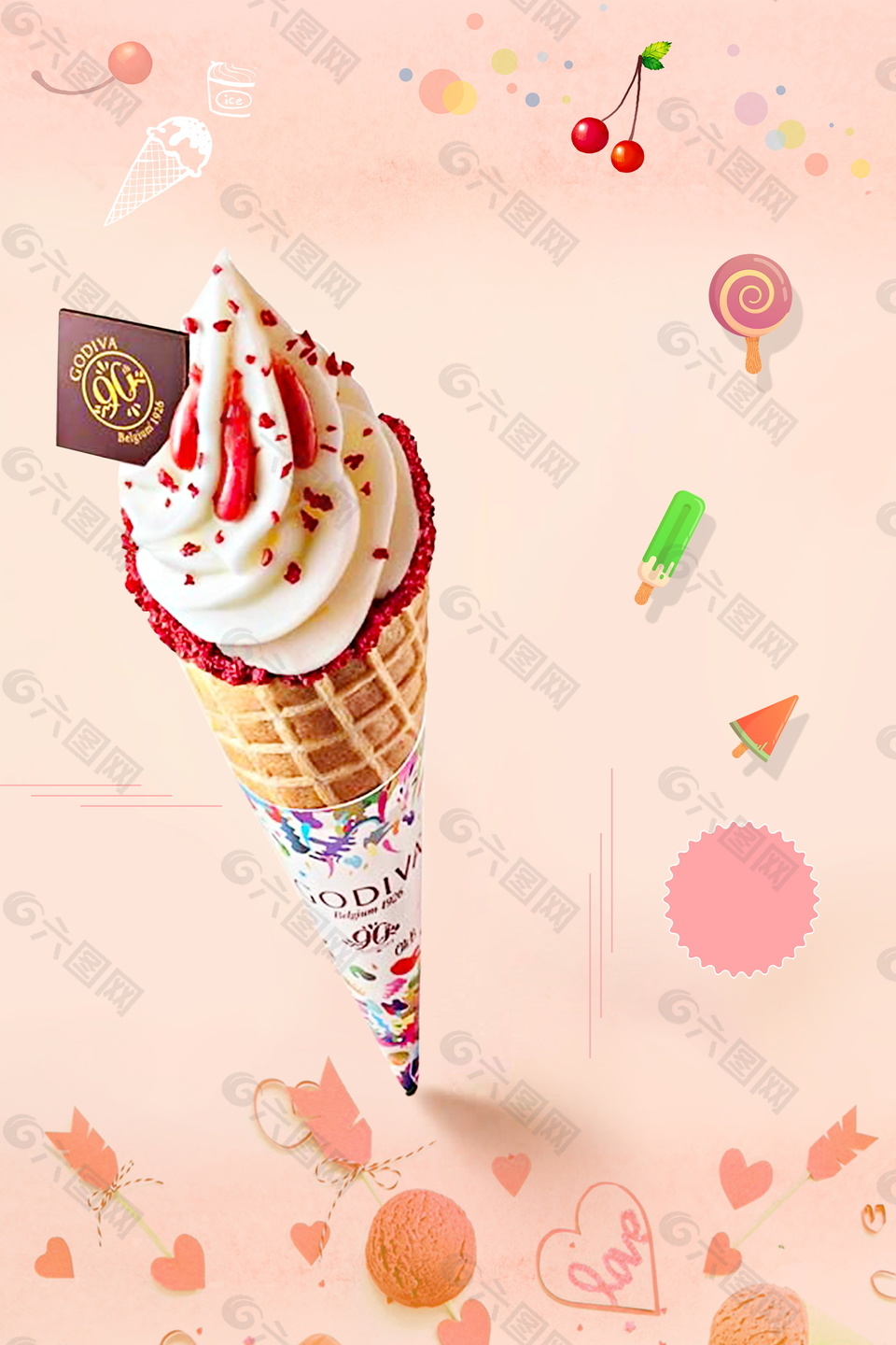 甜美草莓冰淇淋广告背景