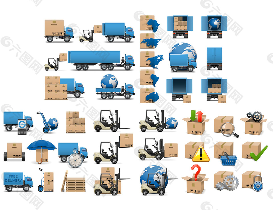 彩色真实运输车物流图标素材