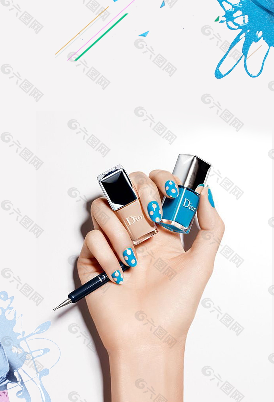 蓝色指甲油化妆品背景素材