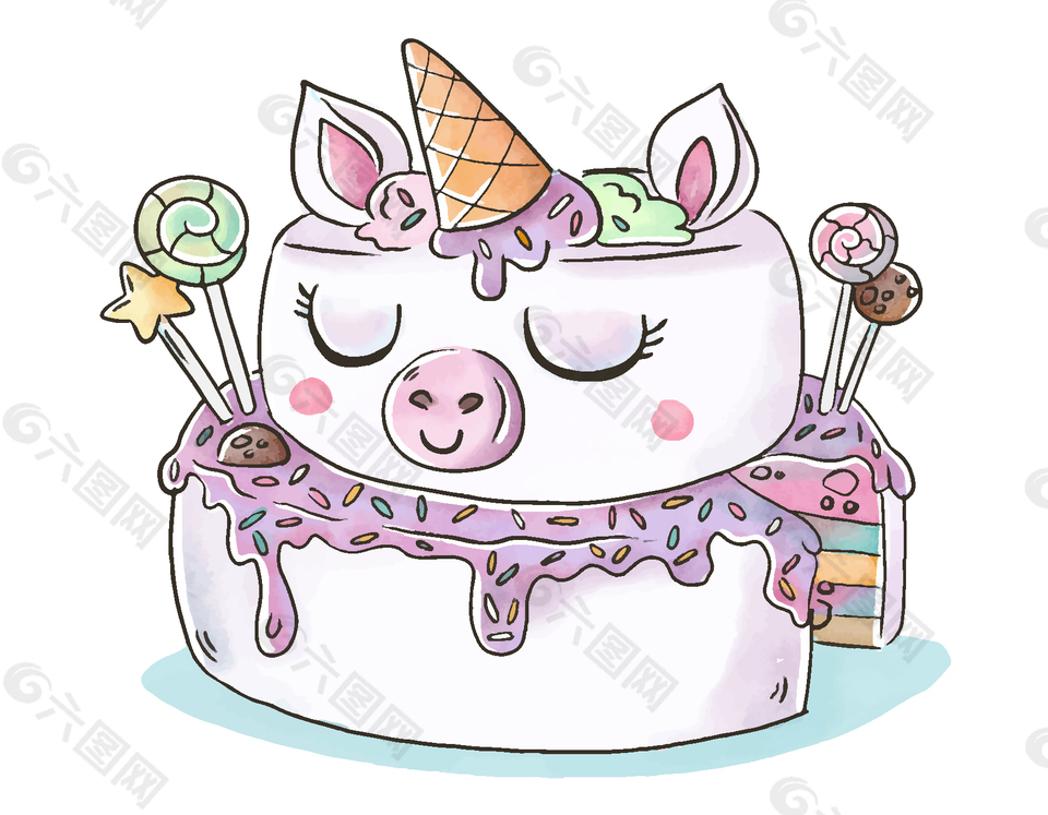 粉色可爱小猪生日蛋糕元素