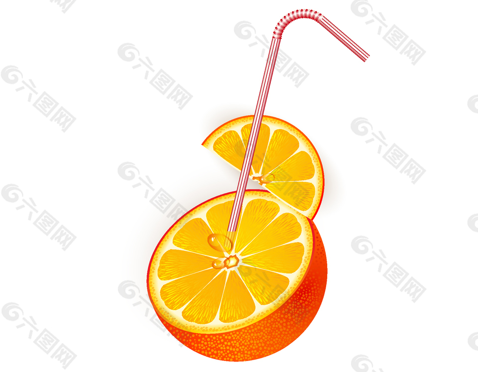 创意新鲜切开的橙子吸管素材