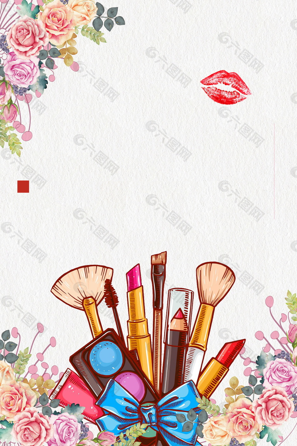 彩绘花朵化妆工具背景素材