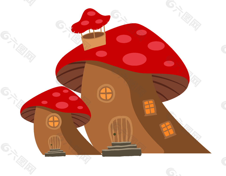 卡通可爱红色蘑菇屋元素