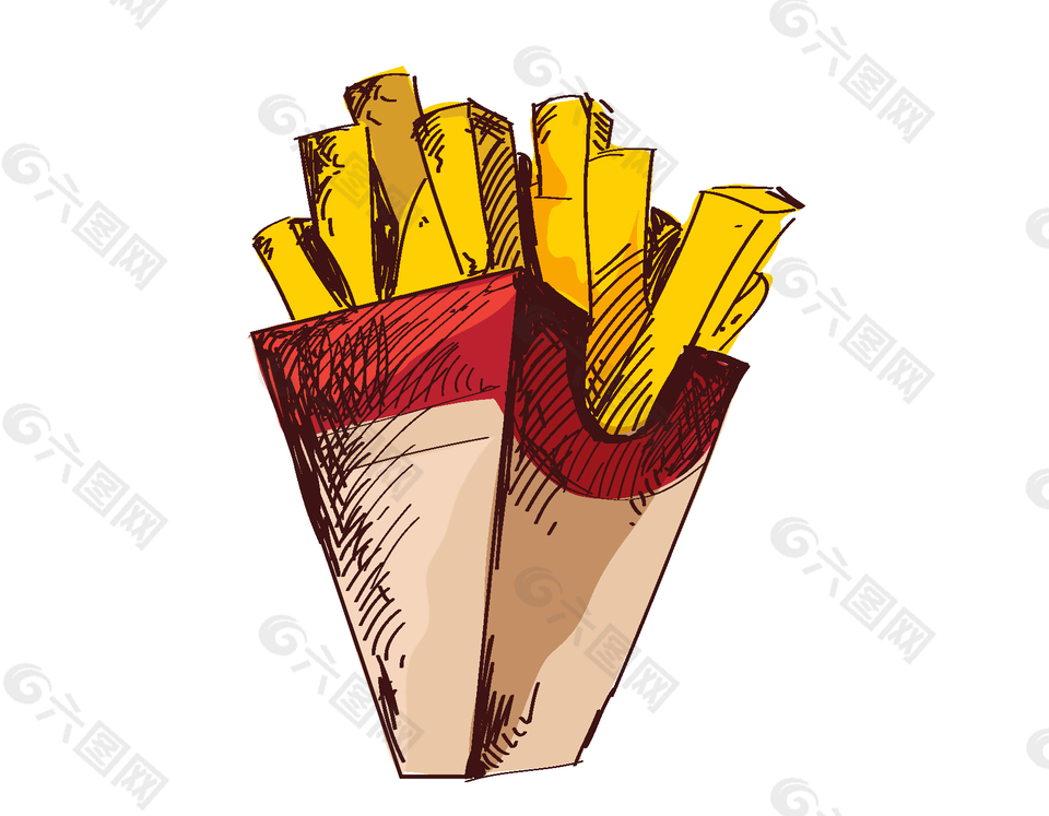 卡通纸盒快餐薯条元素