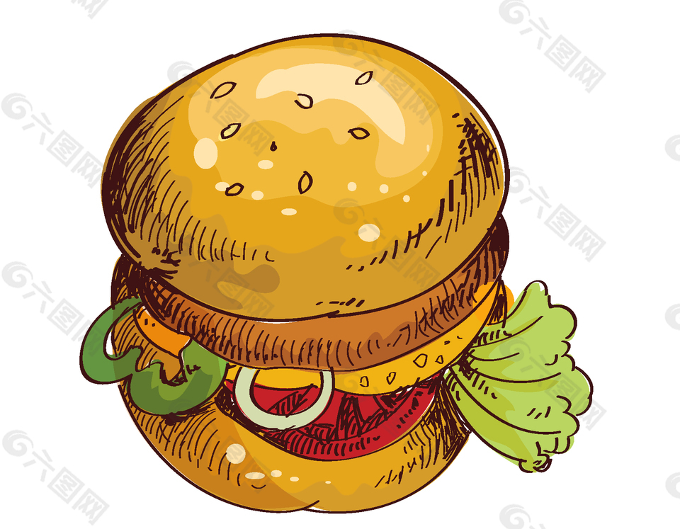 卡通美味快餐汉堡元素