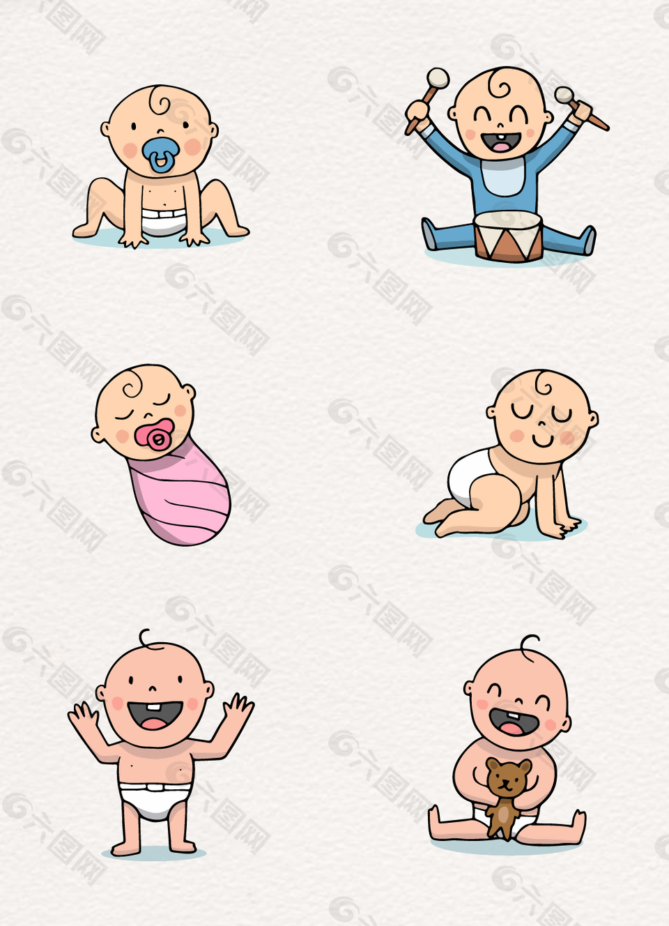 6款彩绘男宝宝矢量设计