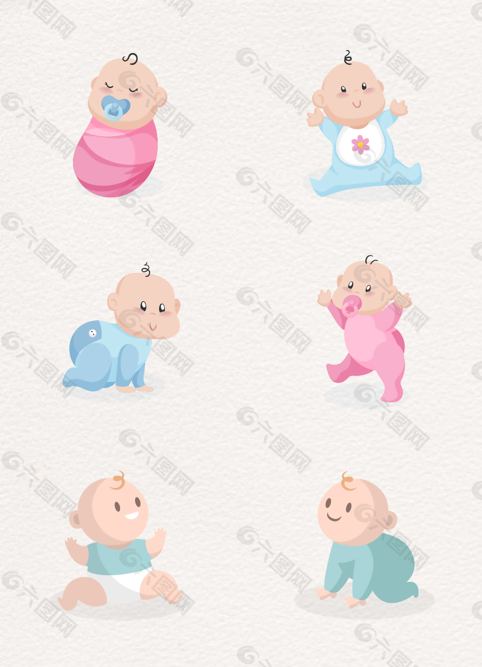 粉蓝色男女宝宝矢量婴儿元素