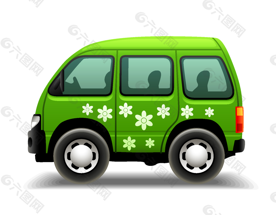 卡通绿色小汽车面包车元素