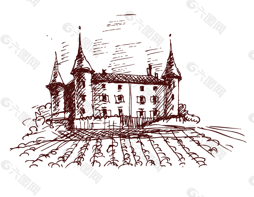 卡通线条手绘城堡元素