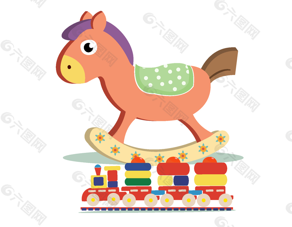 卡通可爱摇木马元素
