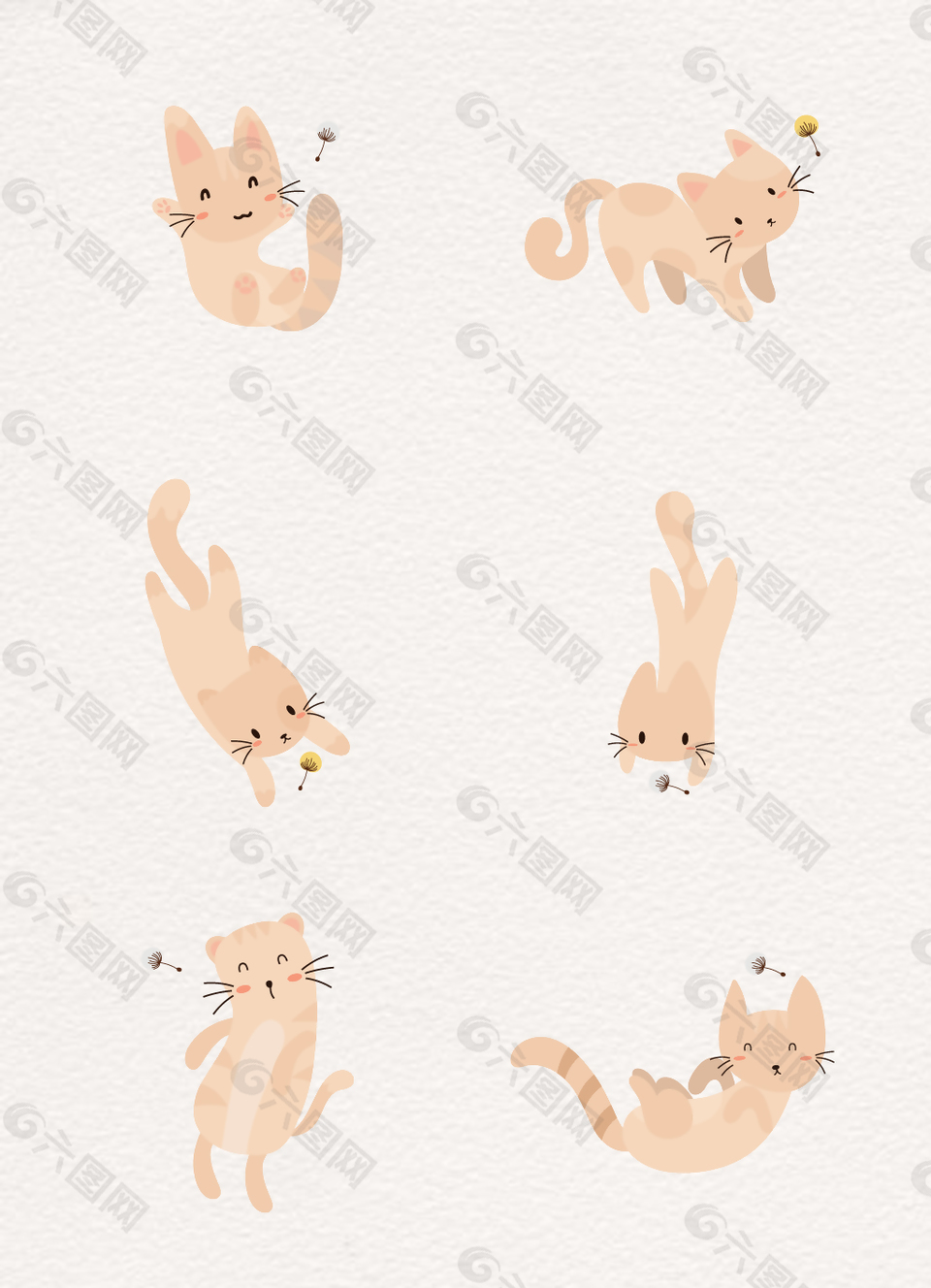 6款猫和蒲公英花朵矢量设计