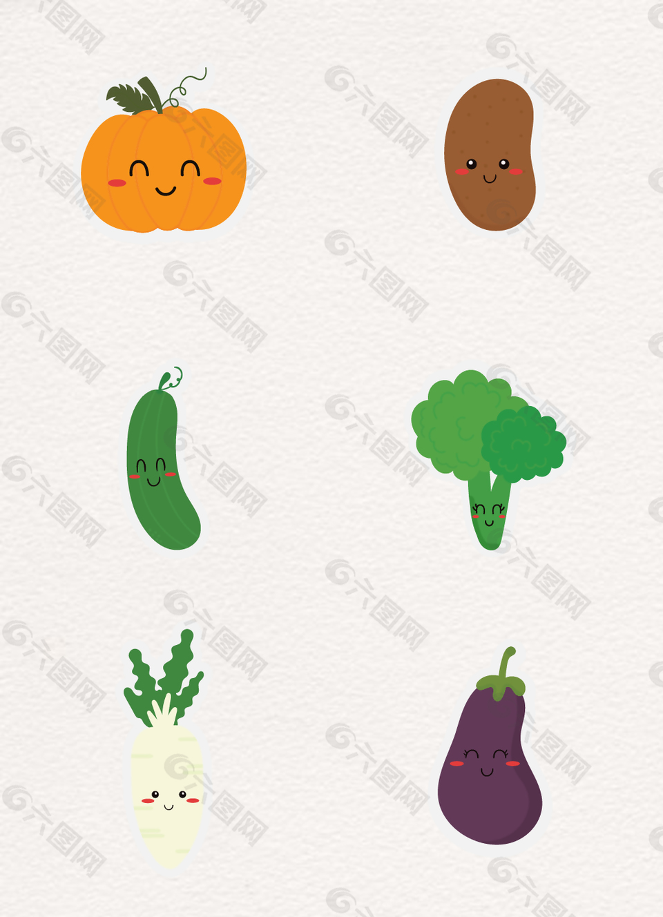 6款蔬菜卡通贴纸设计