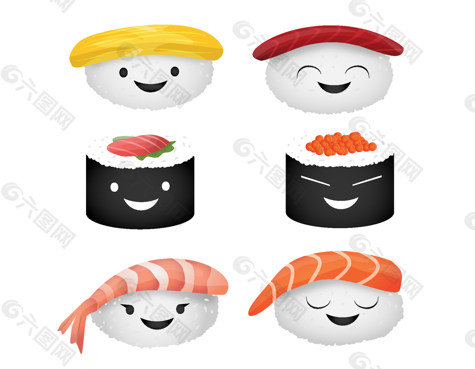 卡通笑脸各种寿司