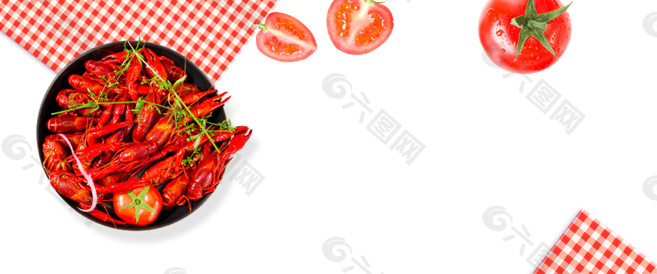 小清新简约小龙虾番茄白色背景